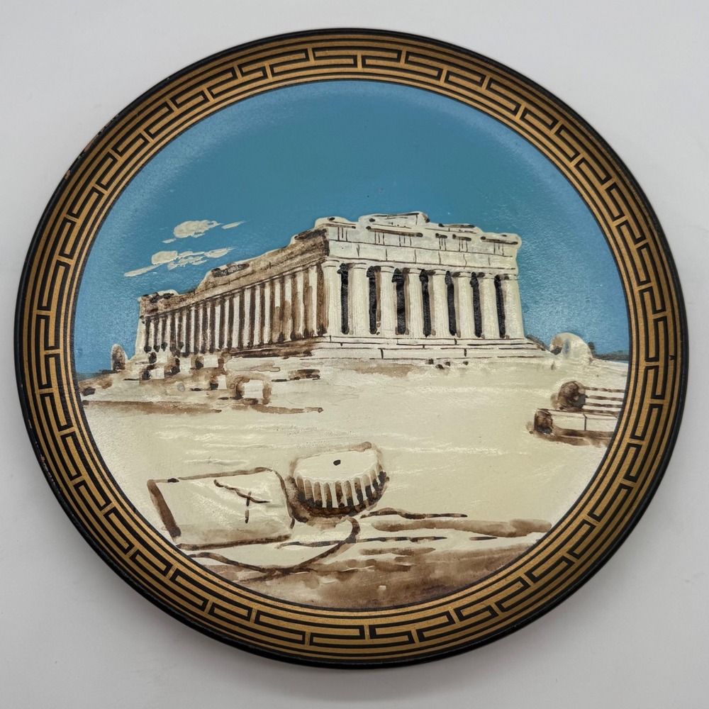 Greece Plate Parthenon‎ Temple Black Gold Greek Wall Decor-edge worn